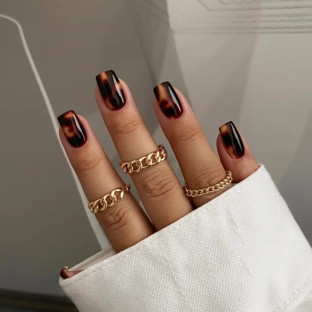 short fall nails trends 2025 Tortoiseshell Elegance