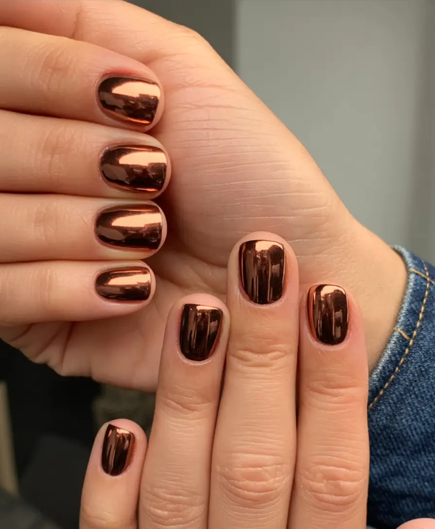 short fall nails trends 2025 Molten Copper Chrome