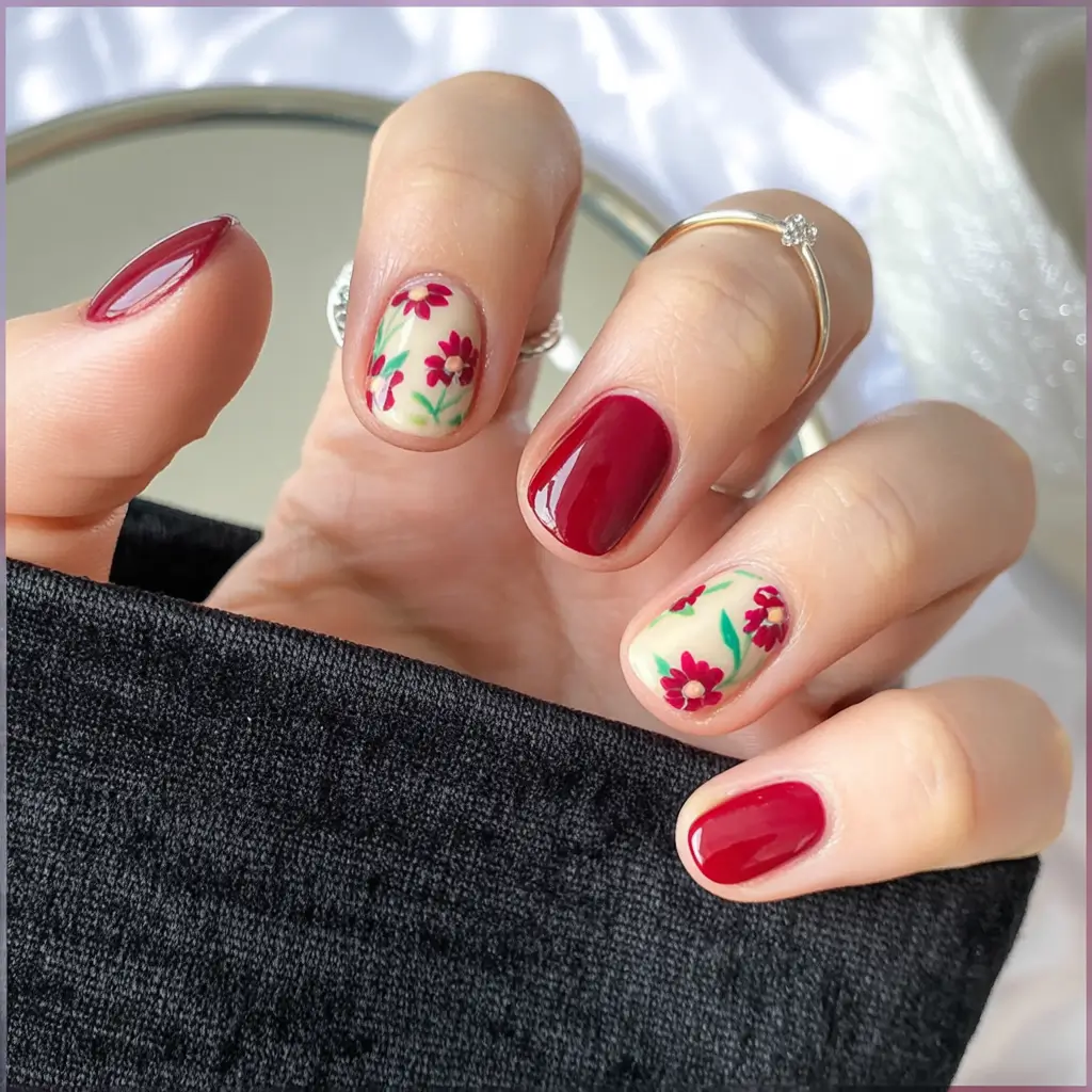 short fall nails trends 2025 Floral Cranberry Mix