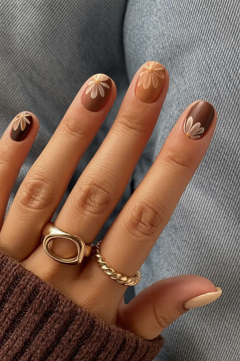 short fall nails trends 2025 Retro Floral Charm