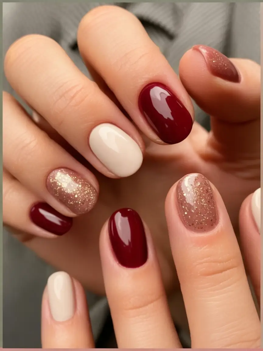 short fall nails trends 2025 Crimson and Champagne Sparkle