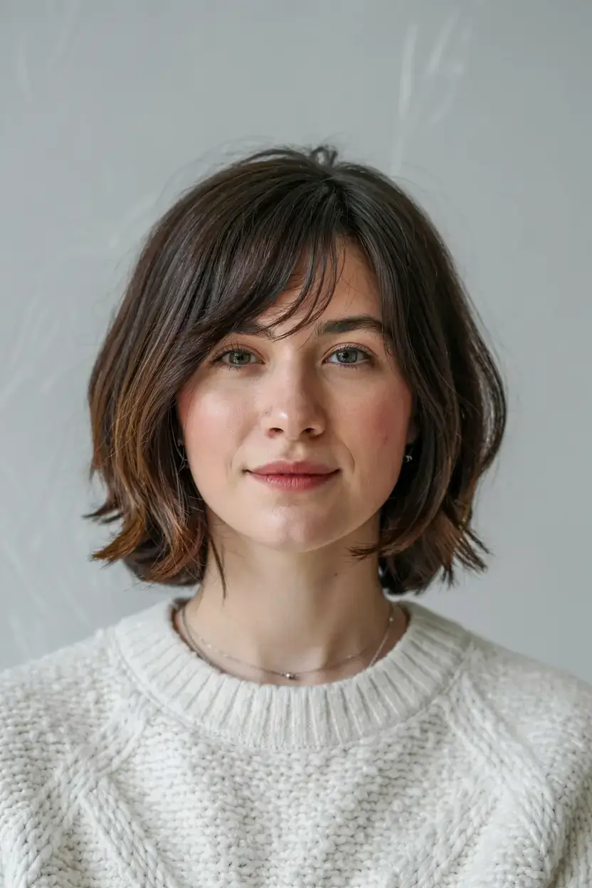 short haircut for fall 2025+Swept Bangs and Cozy Layers