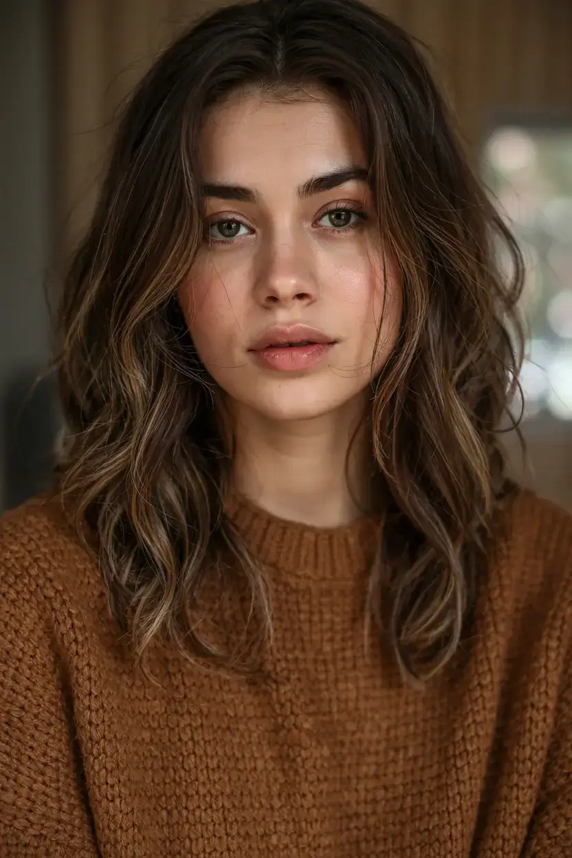 warm fall hair color ideas 2025+Soft Mocha Shimmer