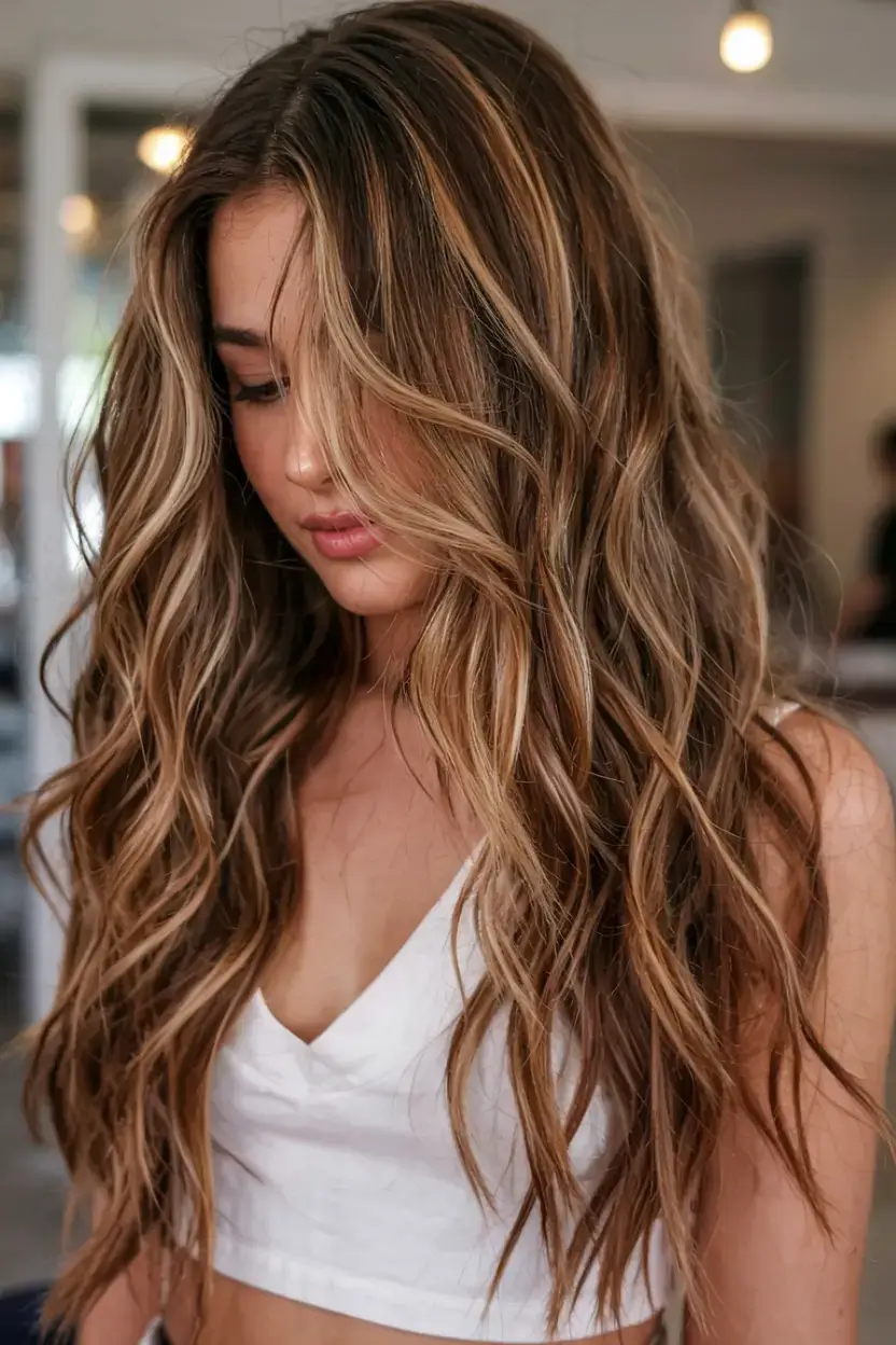 warm fall hair color ideas 2025+Golden Rooted Balayage