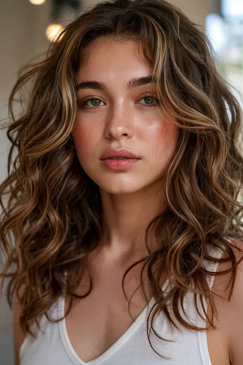 warm fall hair color ideas 2025+Hazelnut Cream Curls