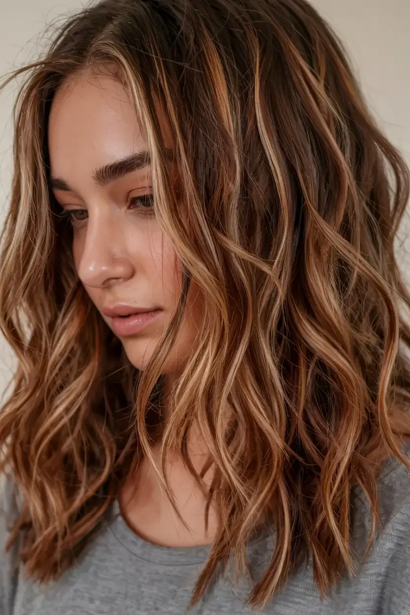 warm fall hair color ideas 2025+Amber Hazelnut Ribboning