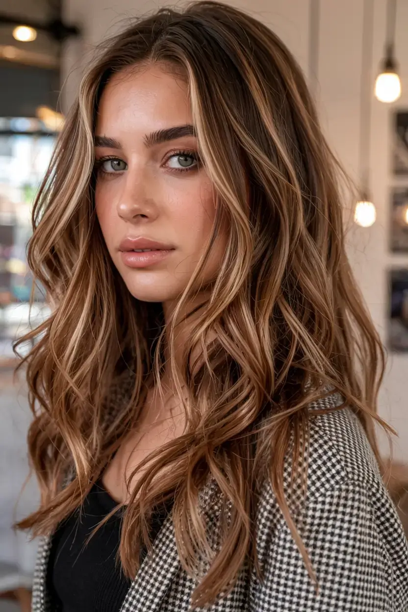 warm fall hair color ideas 2025+Maple Cream Highlights