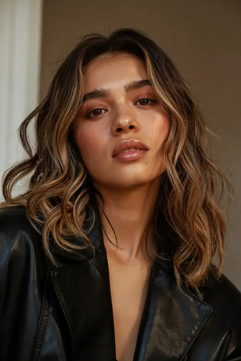 warm fall hair color ideas 2025 Subtle Toffee Waves with Face Framing