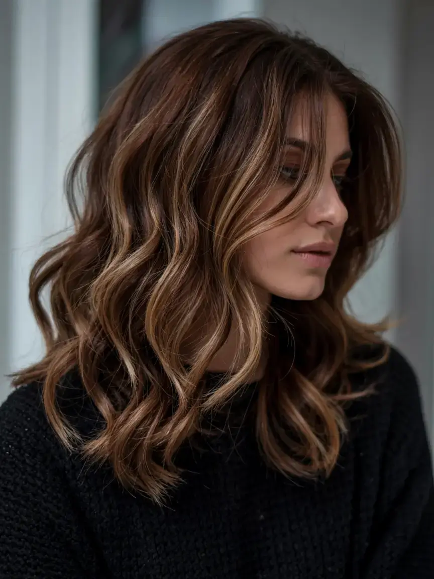 warm fall hair color ideas 2025+Chestnut Toffee Blend