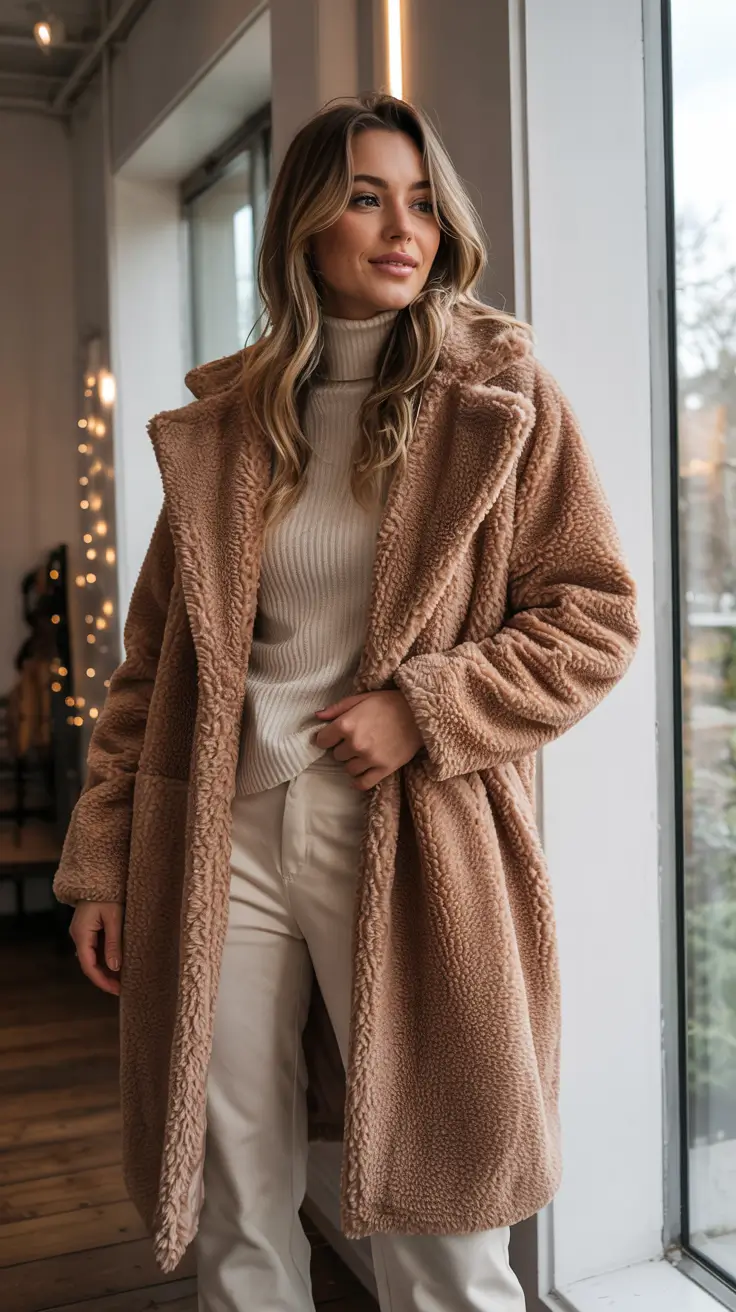 warm fall outfits ideas 2025+Teddy Coat Energy: Cozy with a Side of Luxe