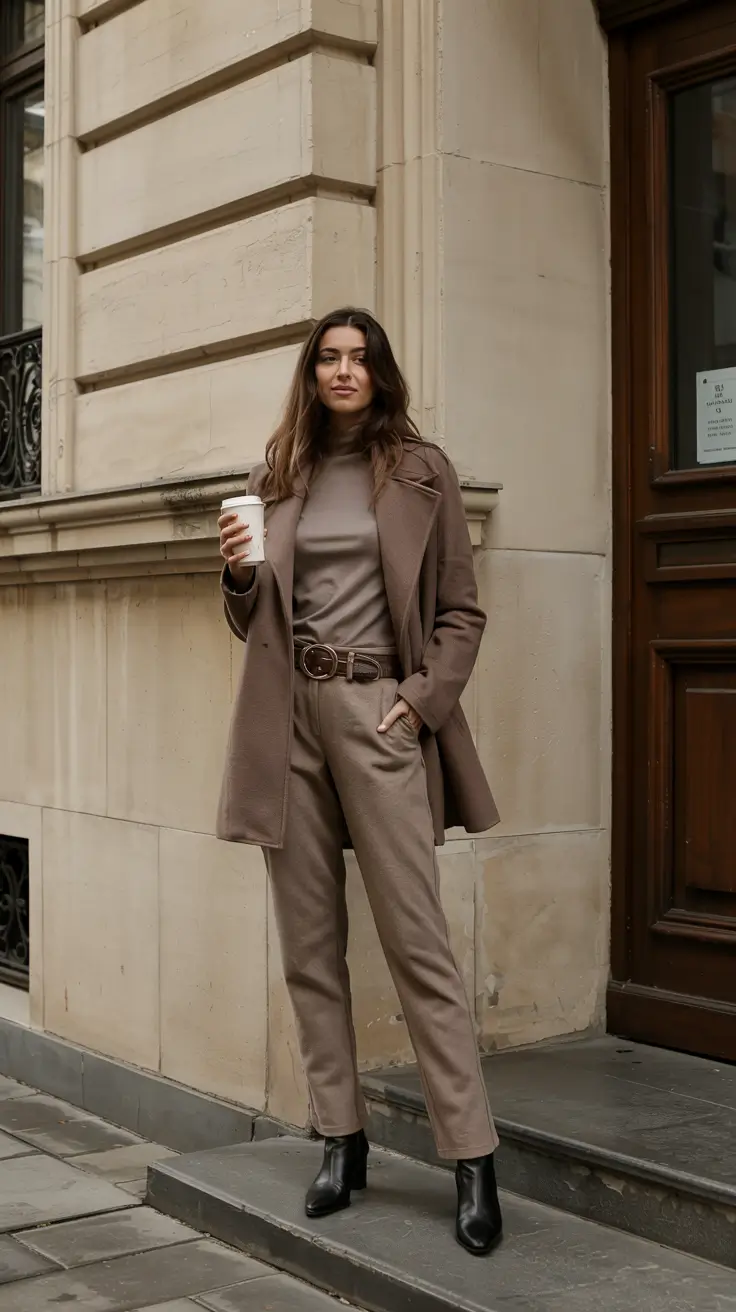 warm fall outfits ideas 2025+Monochrome Mood: All Taupe Everything