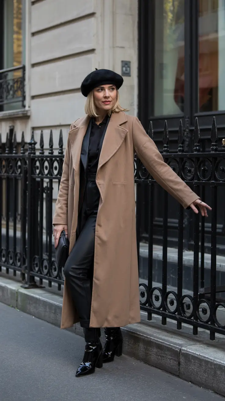 warm fall outfits ideas 2025+Parisian Noir with a Twist of Drama