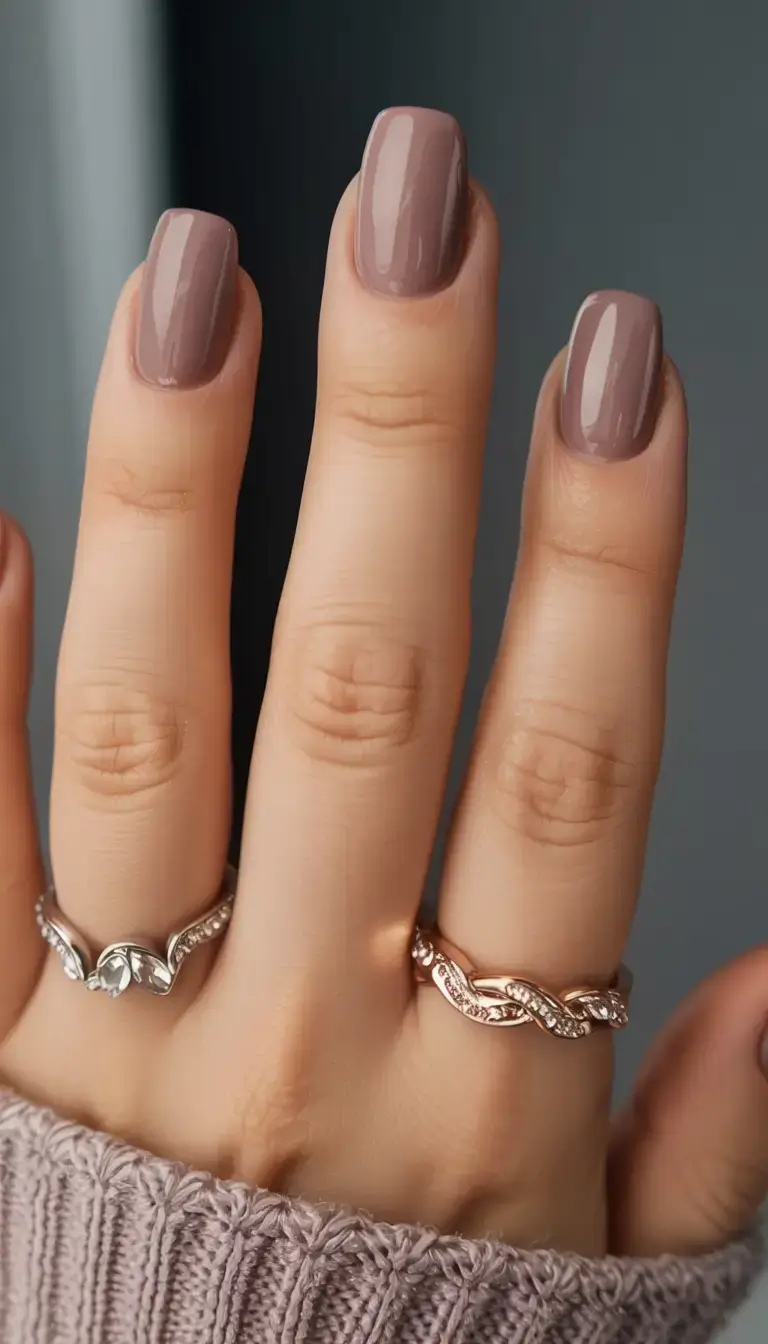 autumn nails color 2025 Muted Cocoa Mauve