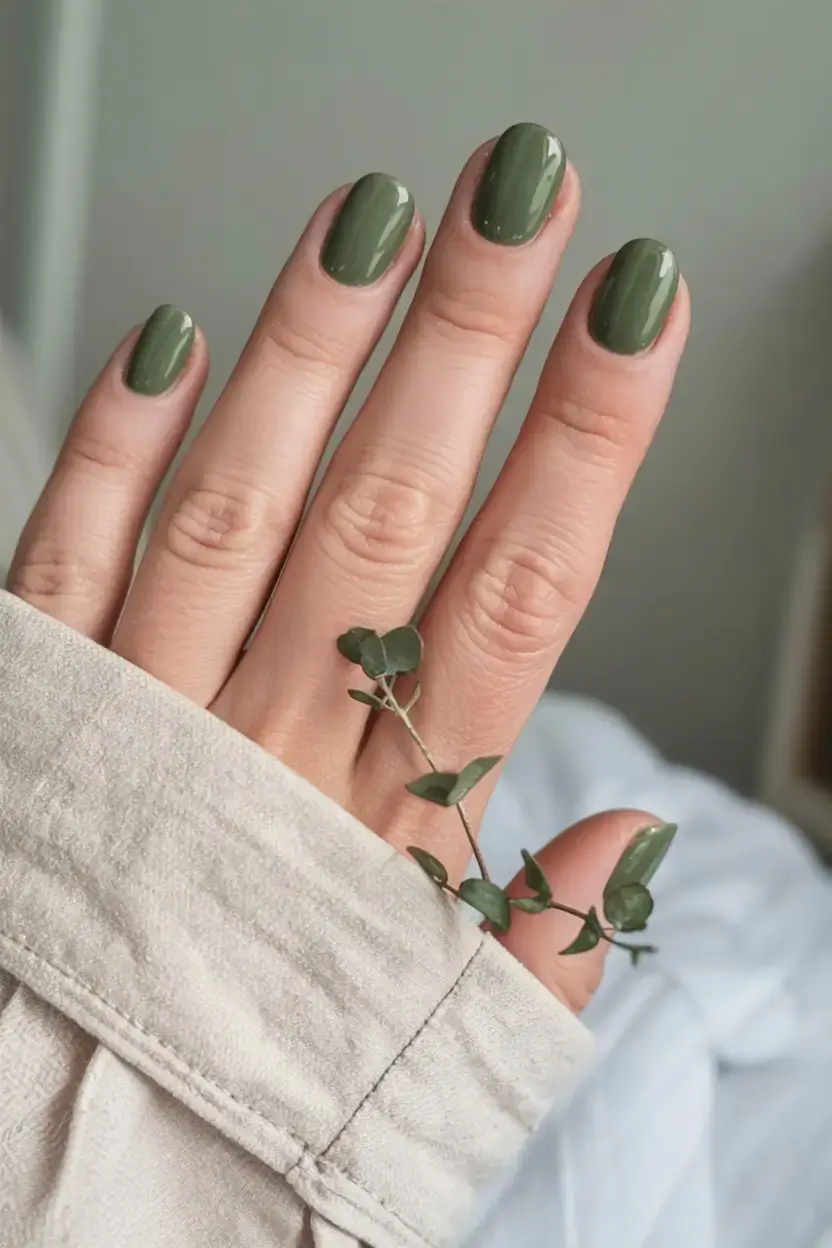 autumn nails color 2025 Earthy Sage Calm