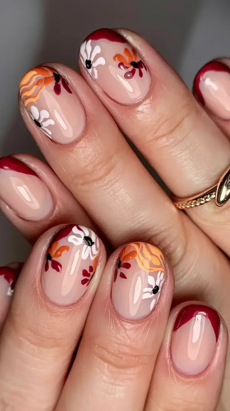 autumn nails designs 2025 Harvest Bloom Mix
