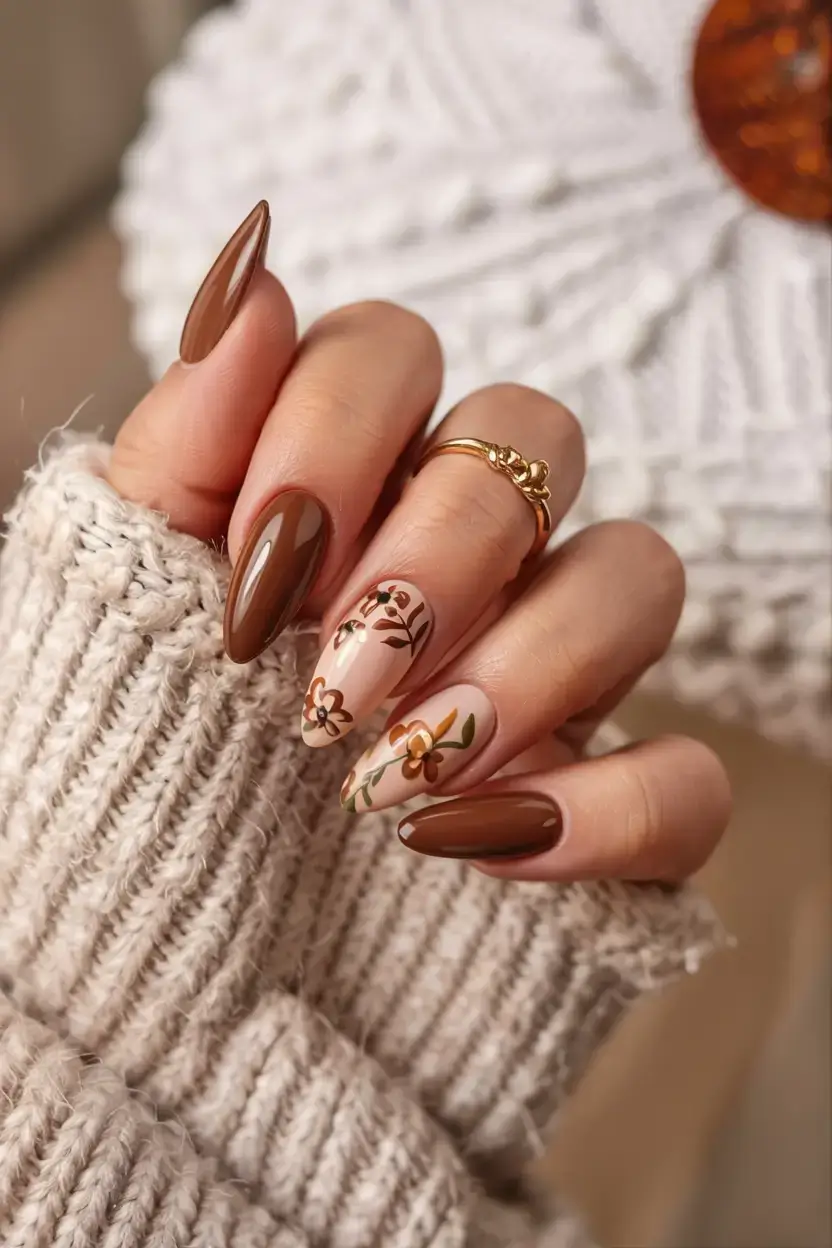 autumn nails designs 2025 Caramel Bloom Layers