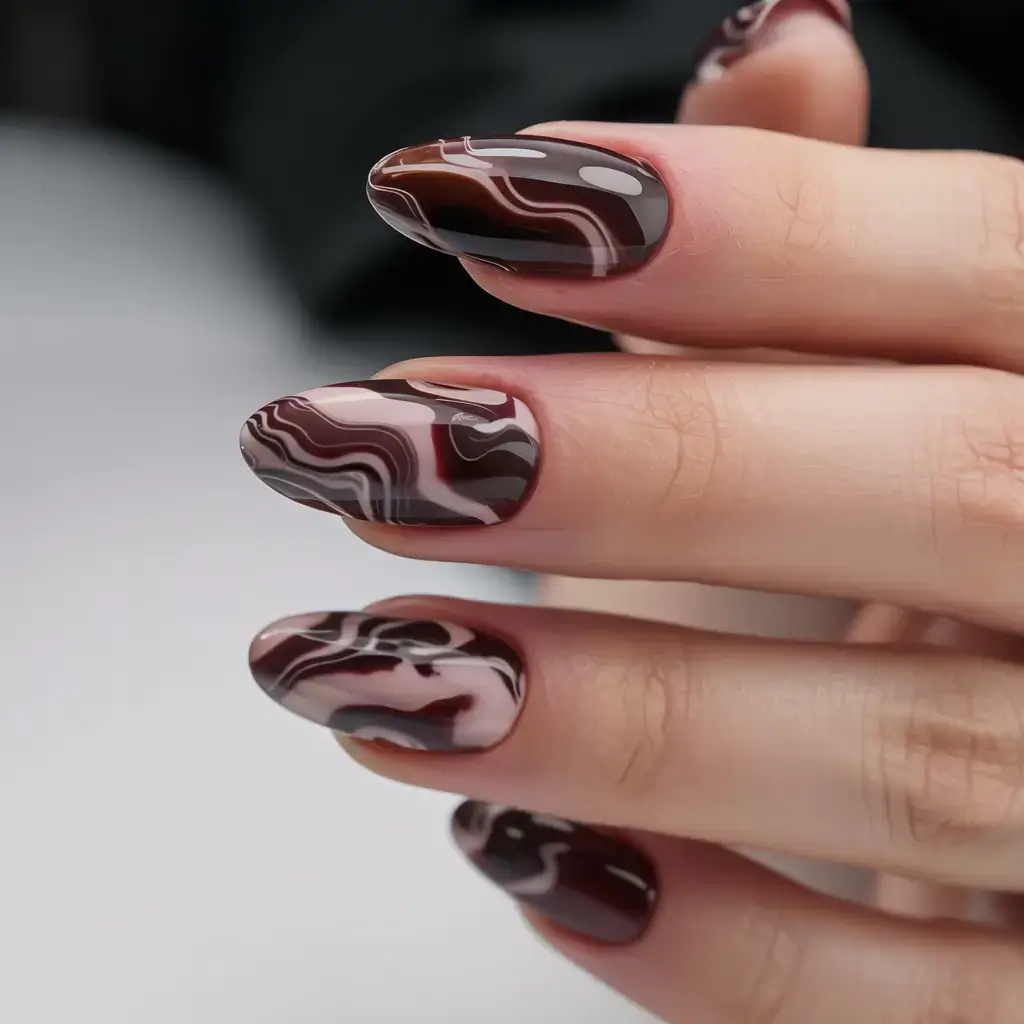autumn nails designs 2025 Mocha Stone Flow