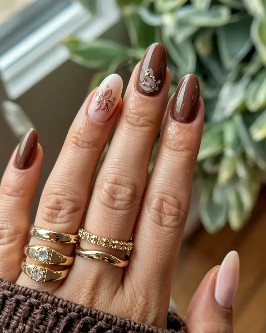 autumn nails designs 2025 Latte Accent Spark