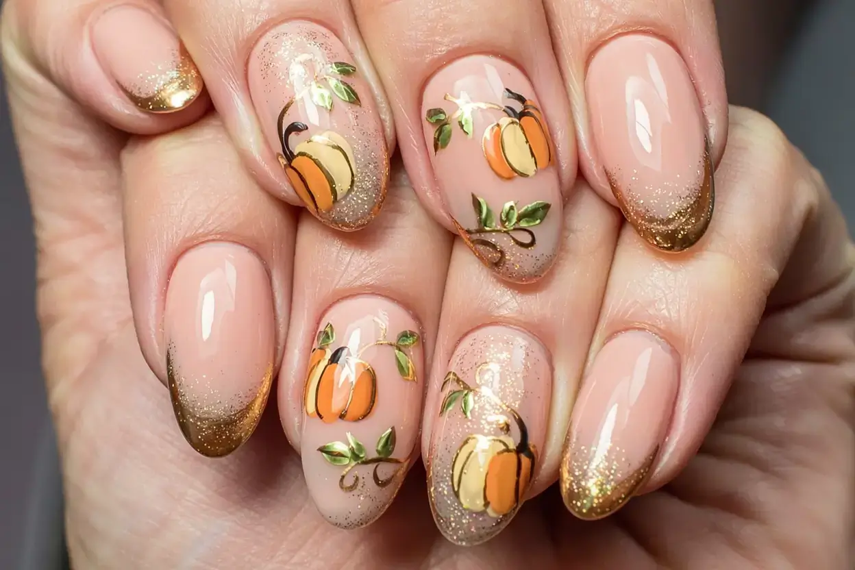 autumn nails designs 2025 Pumpkin Spice Glow