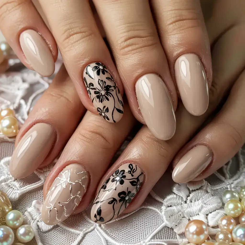 autumn nails designs 2025 Neutral Botanical Elegance