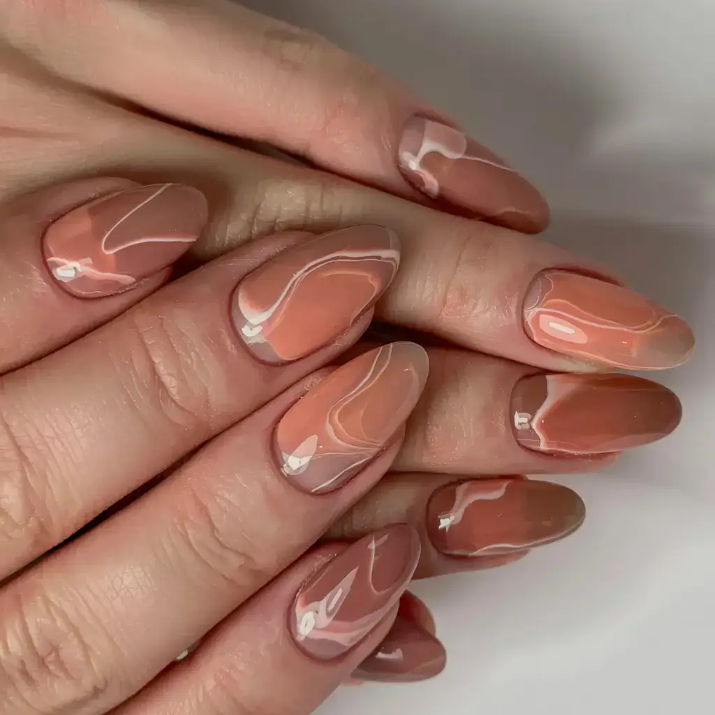 autumn nails designs 2025 Amber Swirl Glow