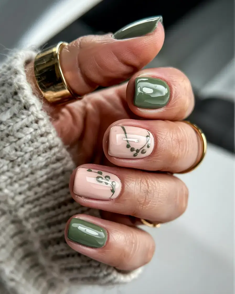 autumn nails designs 2025 Olive Minimal Botanical