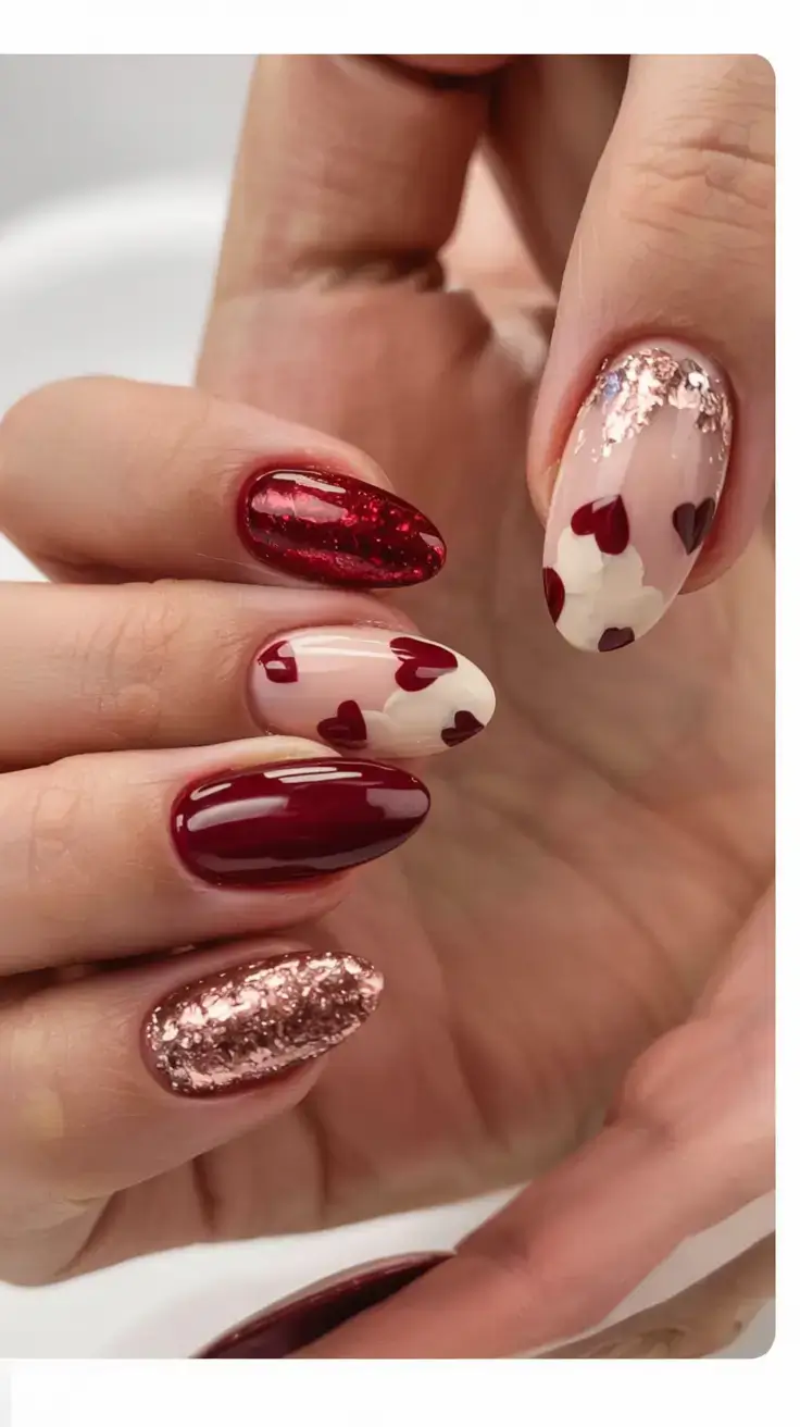 autumn nails designs 2025 Berry Heart Shimmer