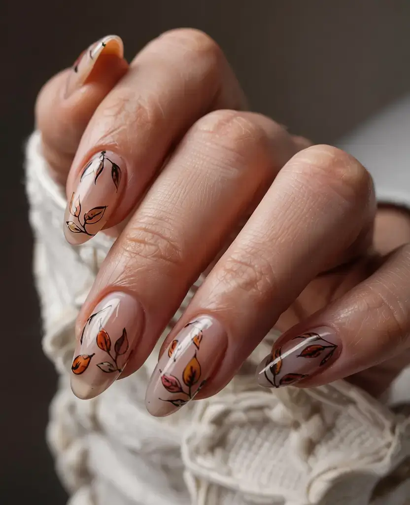 autumn nails designs 2025 Falling Petals