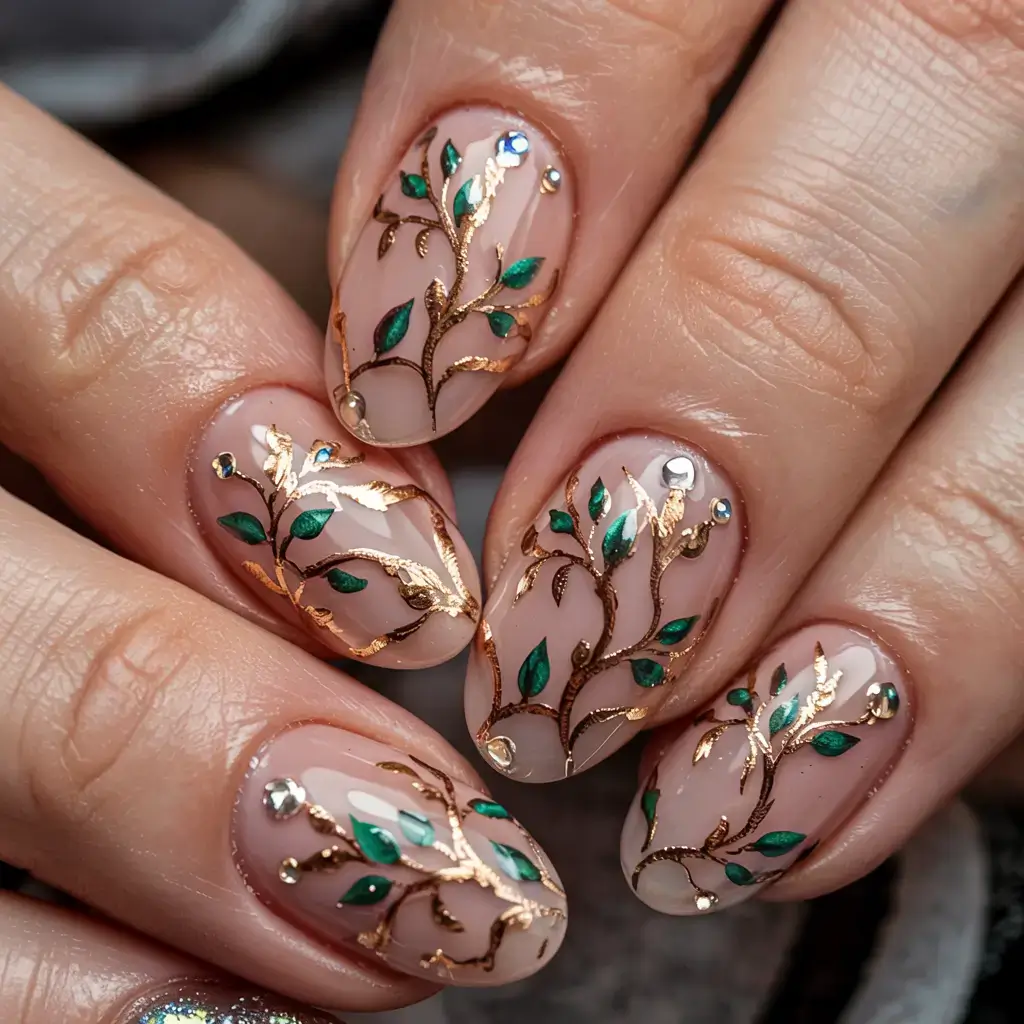 autumn nails designs 2025 Emerald Branch Luxe
