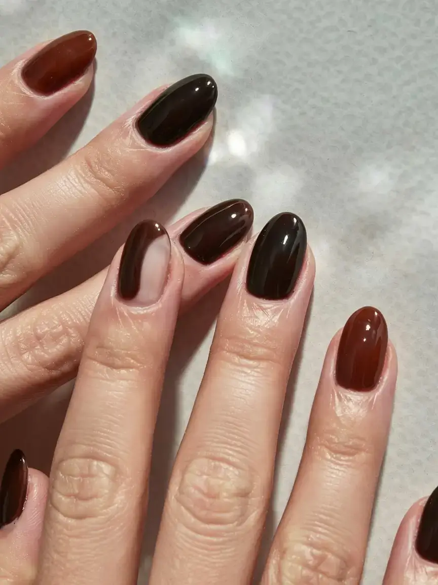 autumn nails designs 2025 Mocha Ombre Minimalism