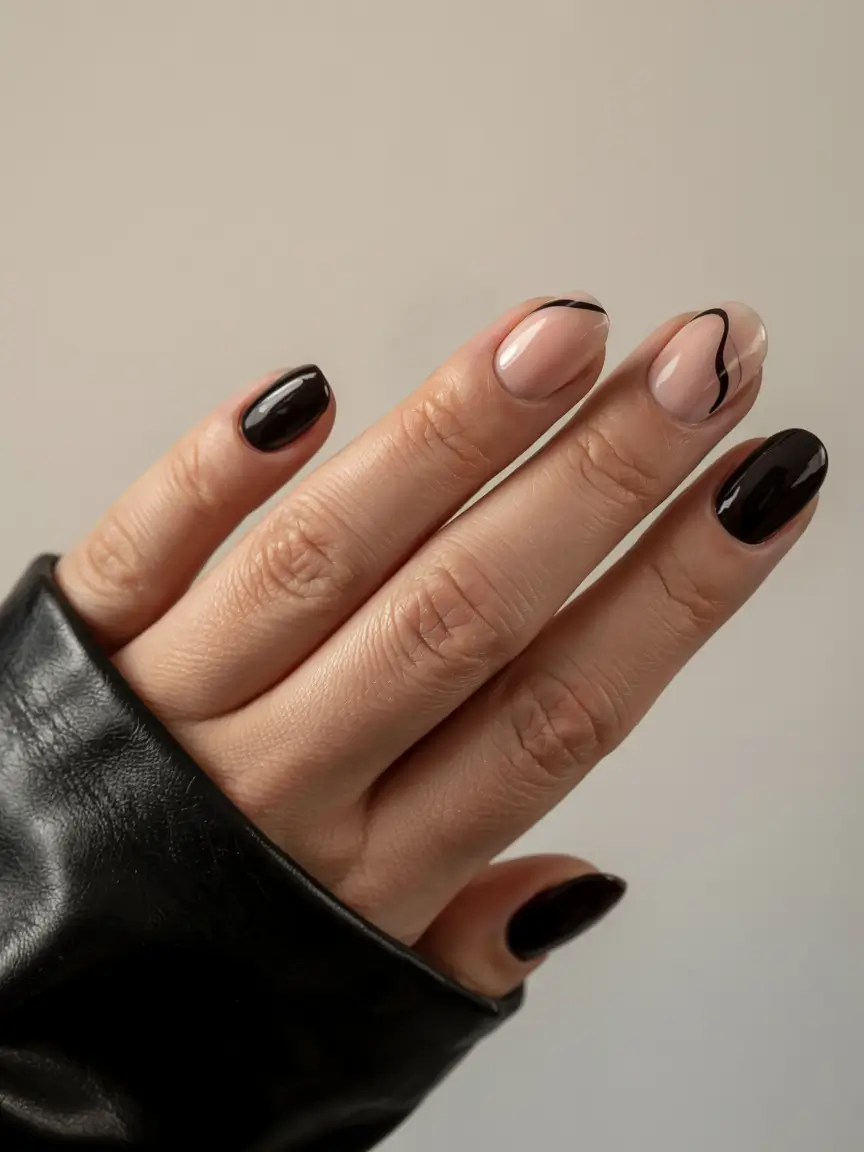 black fall nails 2025 Minimal Wave Accents