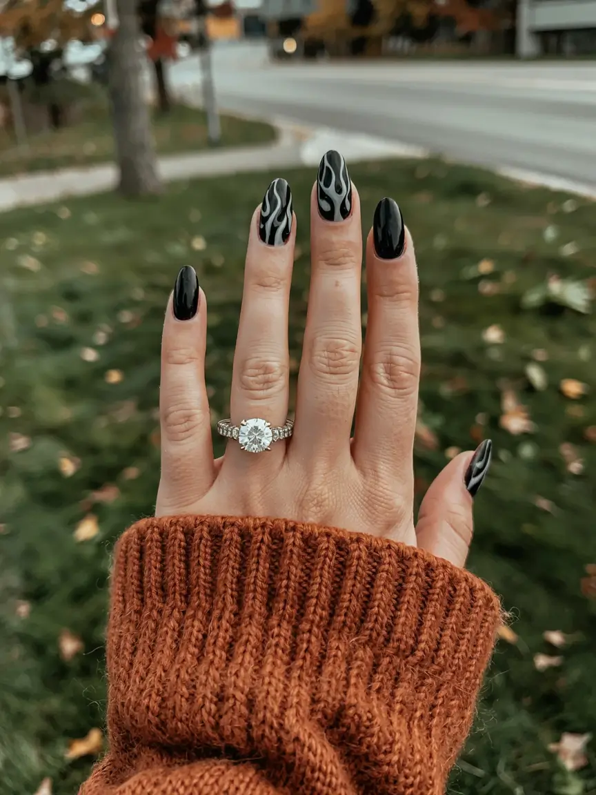 black fall nails 2025 Smoke & Fire Effect