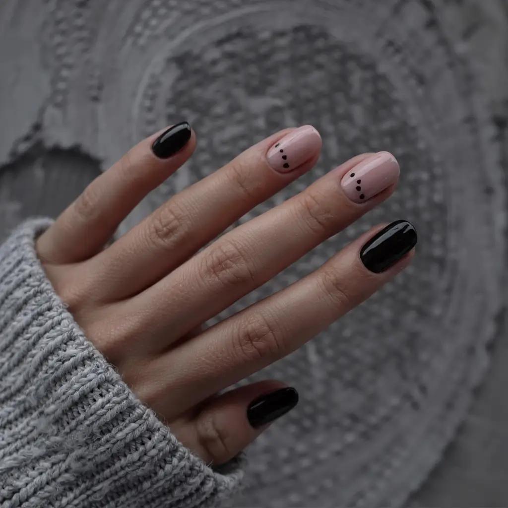black fall nails 2025 Minimal Dots on Nude & Noir