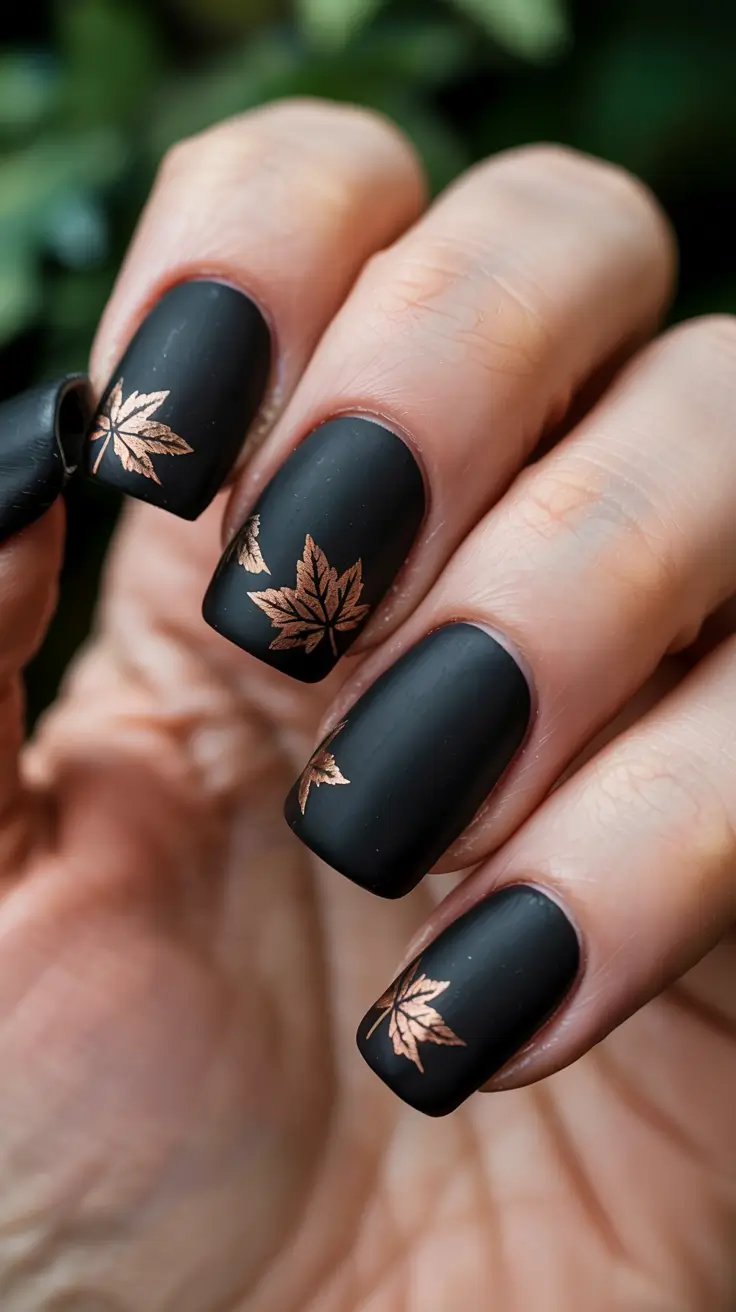 black fall nails 2025 Matte Maple Accents