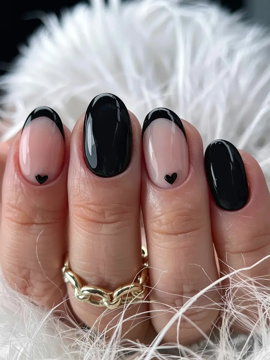 black fall nails 2025 Mini Hearts on French Noir
