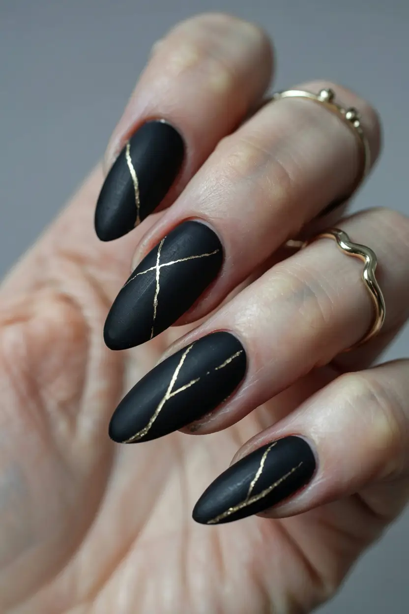 black fall nails 2025 Golden Thread Geometry