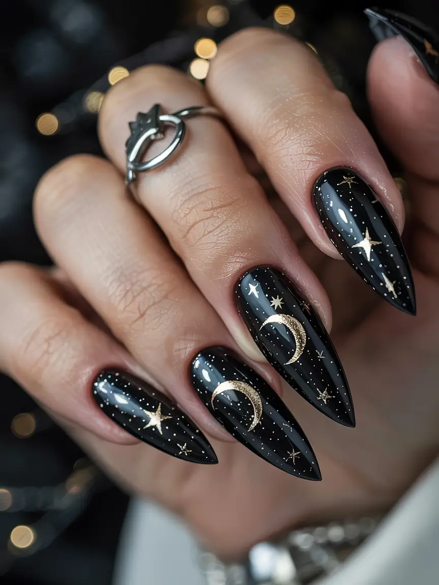 black fall nails 2025 Celestial Noir
