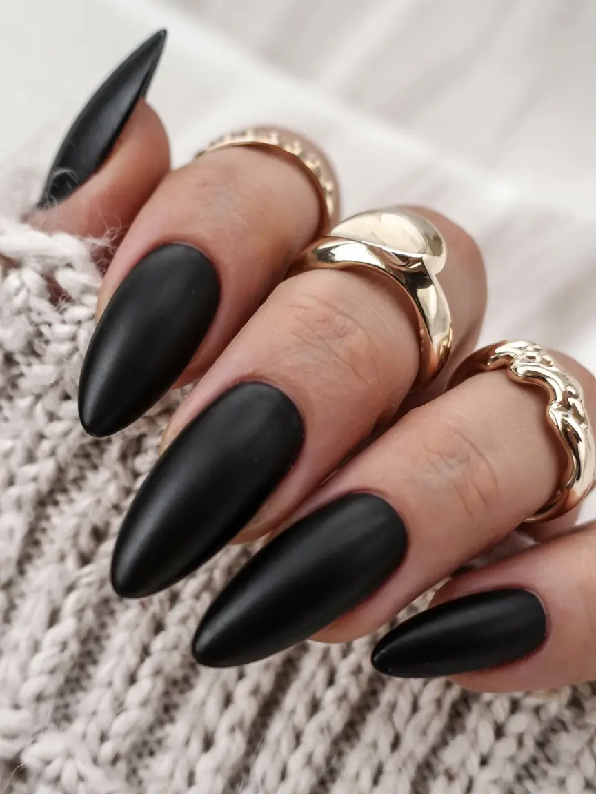 black fall nails 2025 Velvet Matte Stilettos