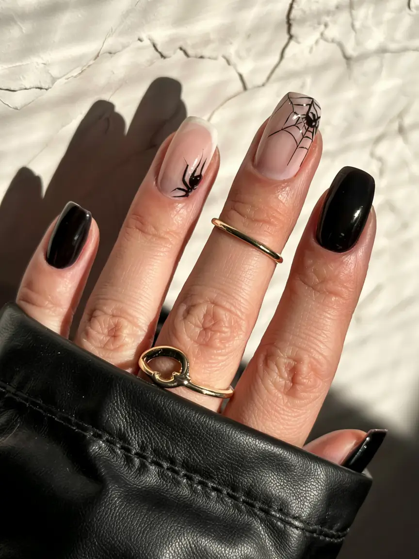 black fall nails 2025 Spider & Web Drama