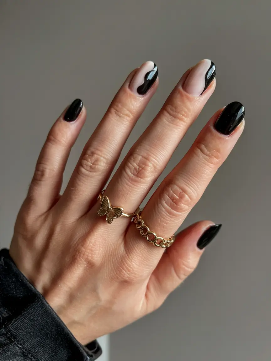 black fall nails 2025 Waves of Contrast