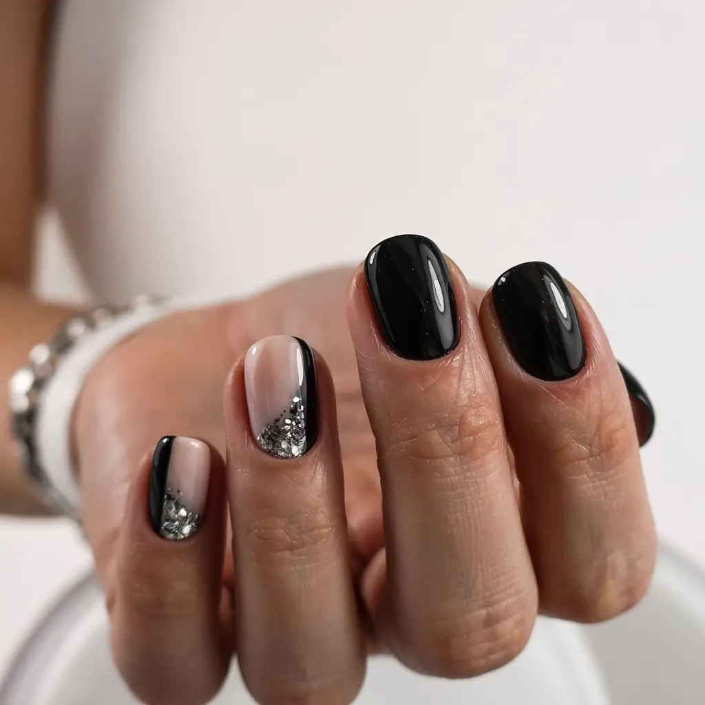 black fall nails 2025 Modern Diagonal Glam