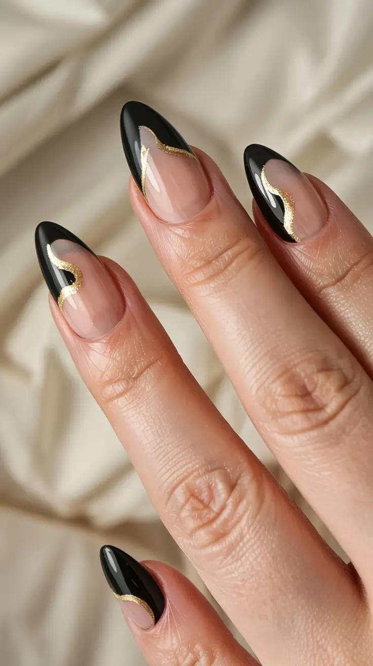 black fall nails 2025 Golden Edge French