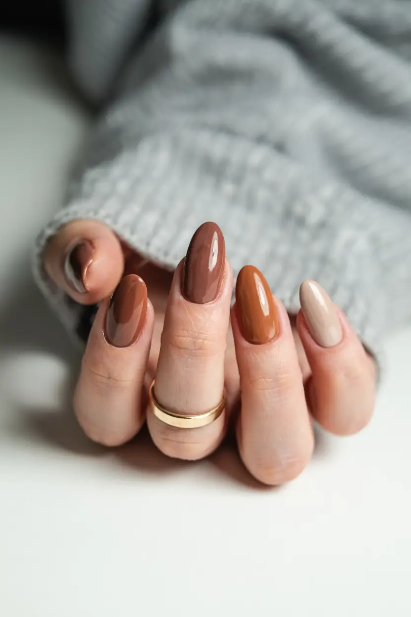 brown fall nails 2025 Caramel Mix-and-Match