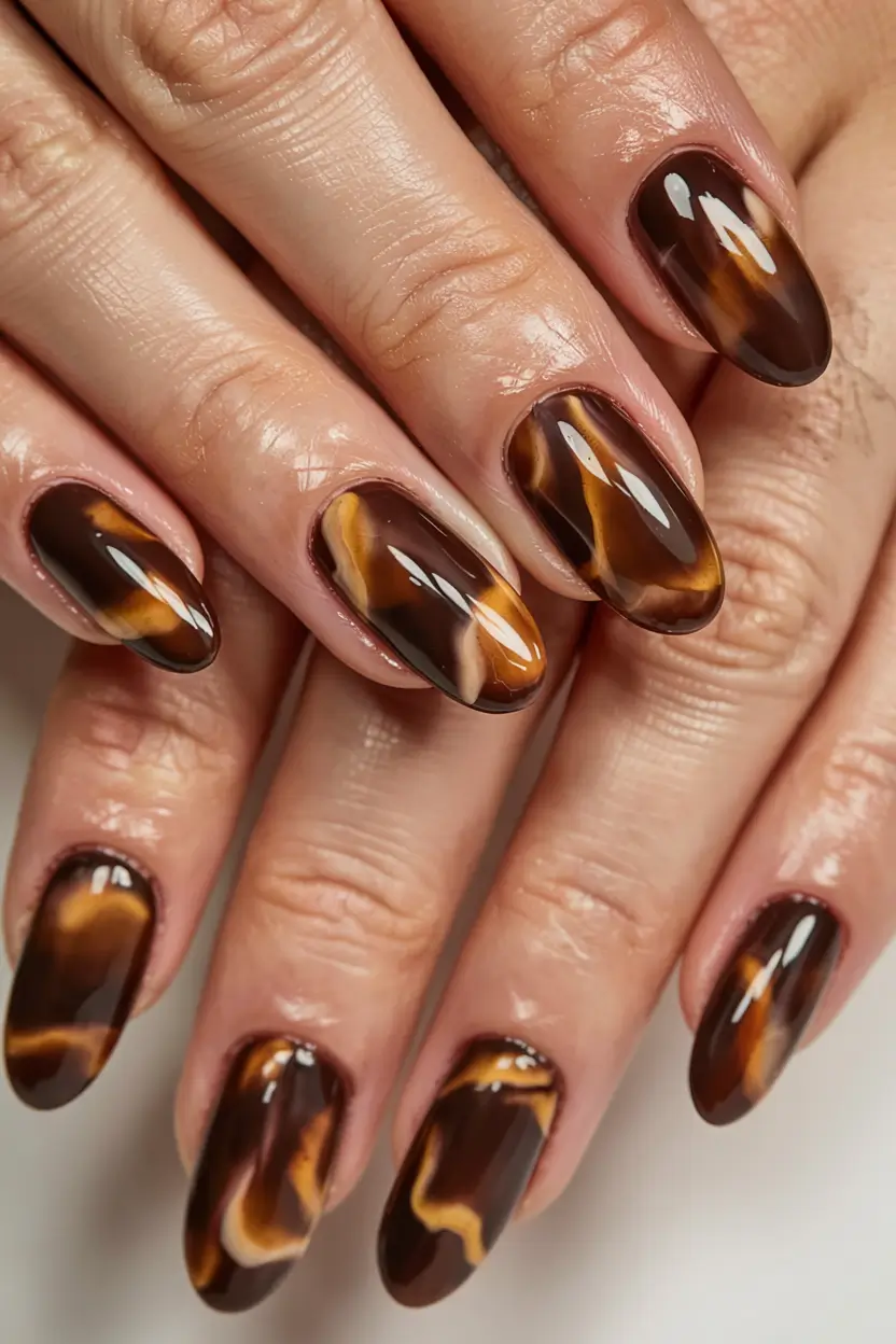 brown fall nails 2025 Tortoiseshell Drama