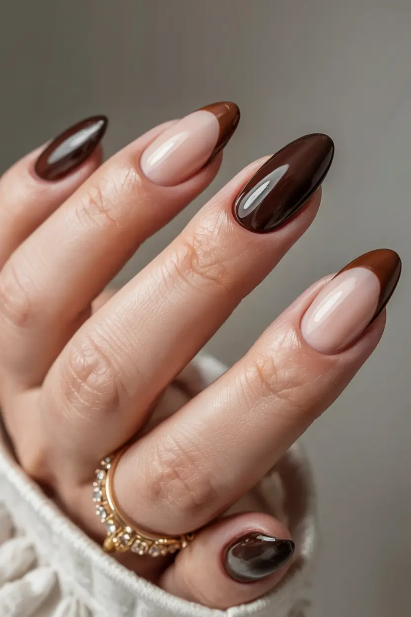 brown fall nails 2025 Half-Moon Chocolate Twist