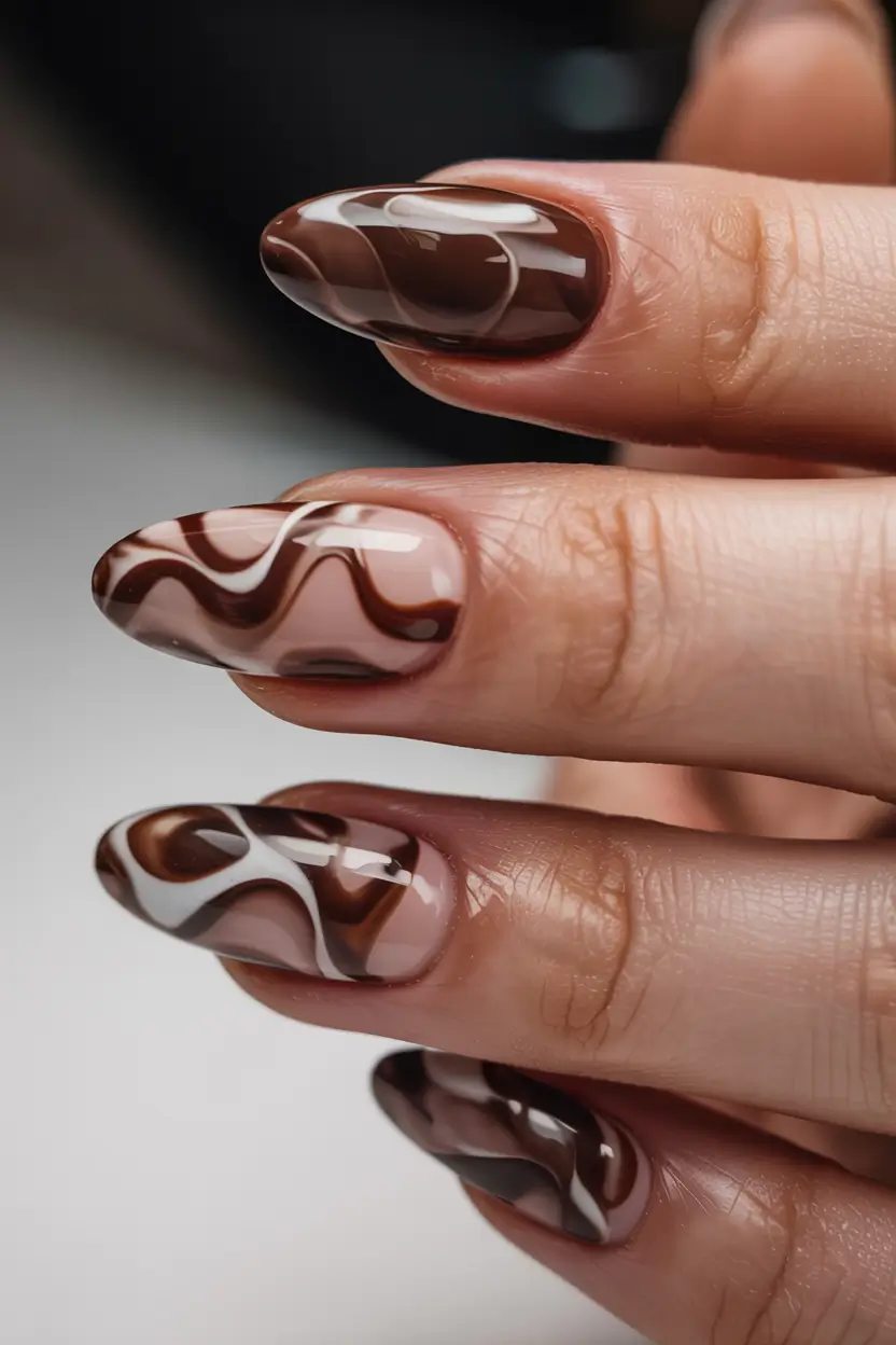 brown fall nails 2025 Retro Cocoa Waves