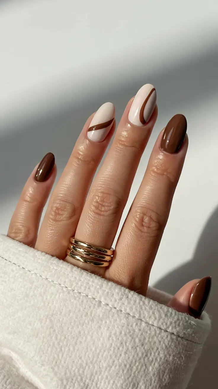 brown fall nails 2025 Cappuccino Contrast