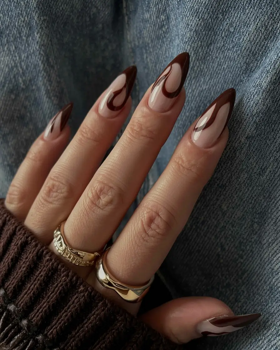 brown fall nails 2025 Swirled Chocolate Flames