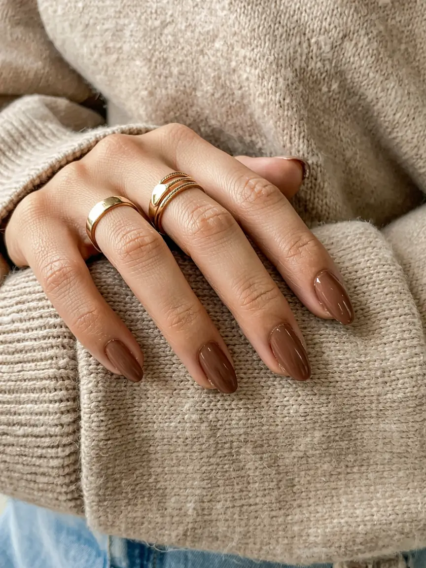 brown fall nails 2025 Soft Caramel Neutral