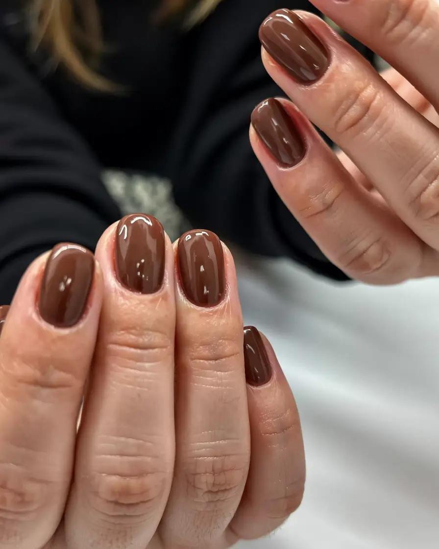 brown fall nails 2025 Moody Truffle Shine